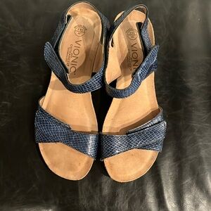 VIONIC Snakeskin Print Leather Mini Wedge Sandals